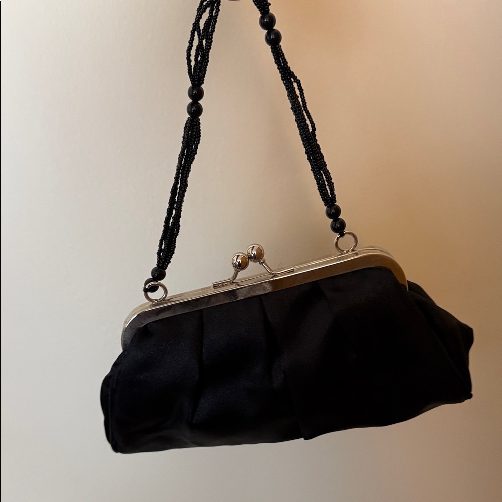 Silk Black Clutch Bag with beaded strap